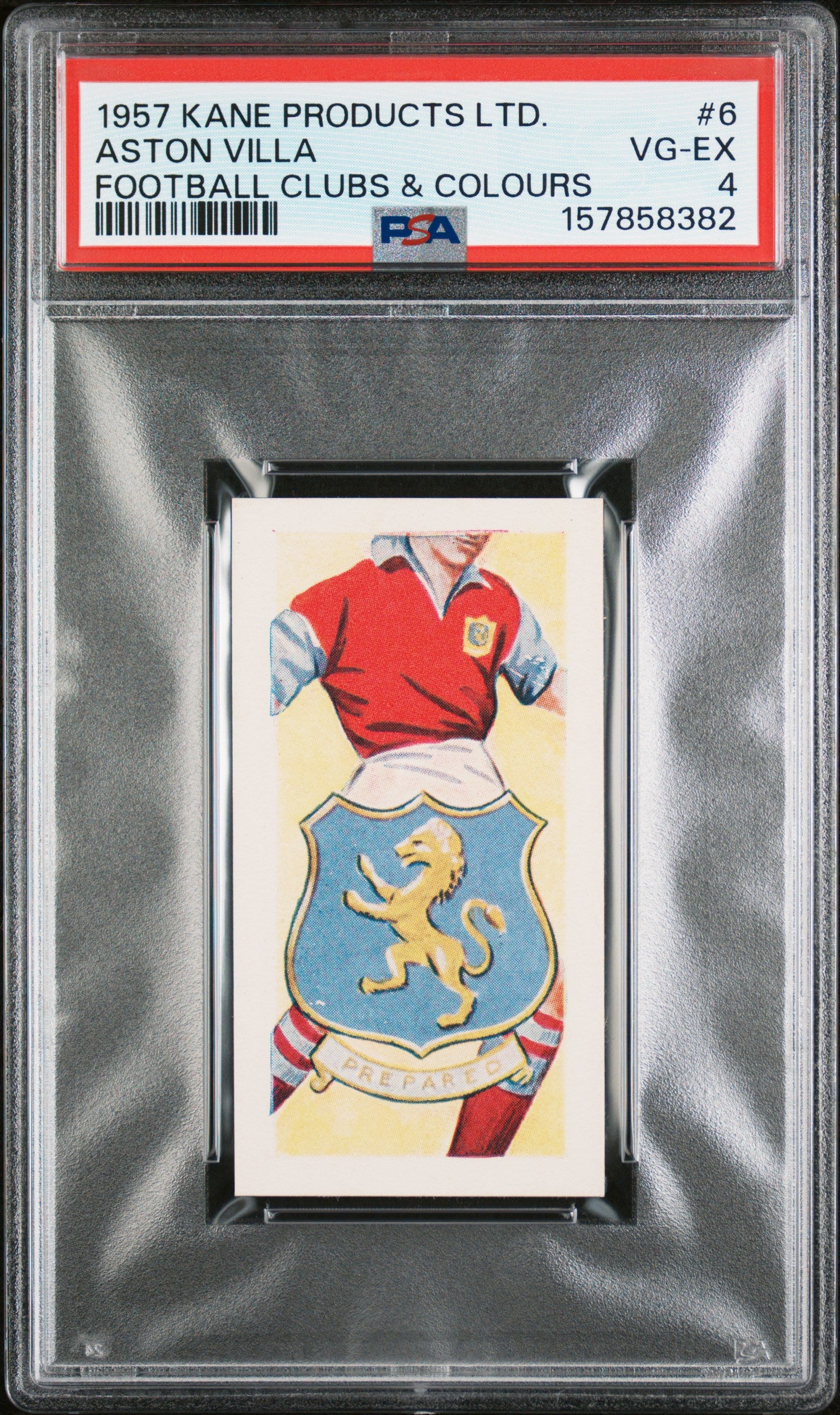 1957 KANE PRODUCTS LTD. FOOTBALL CLUBS & COLOURS ASTON VILLA #6 FOOTBALL CLUBS & COLOURS PSA 4