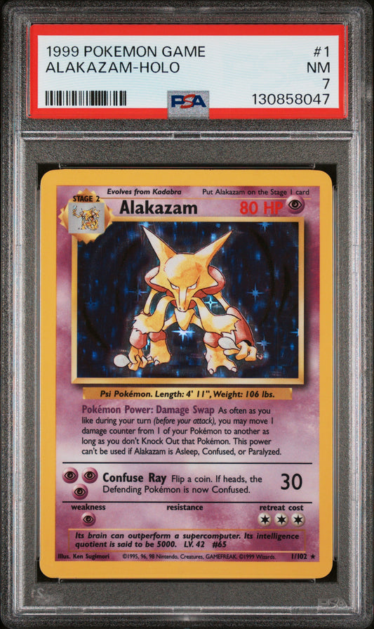 1999 POKEMON GAME ALAKAZAM-HOLO #1 PSA 7