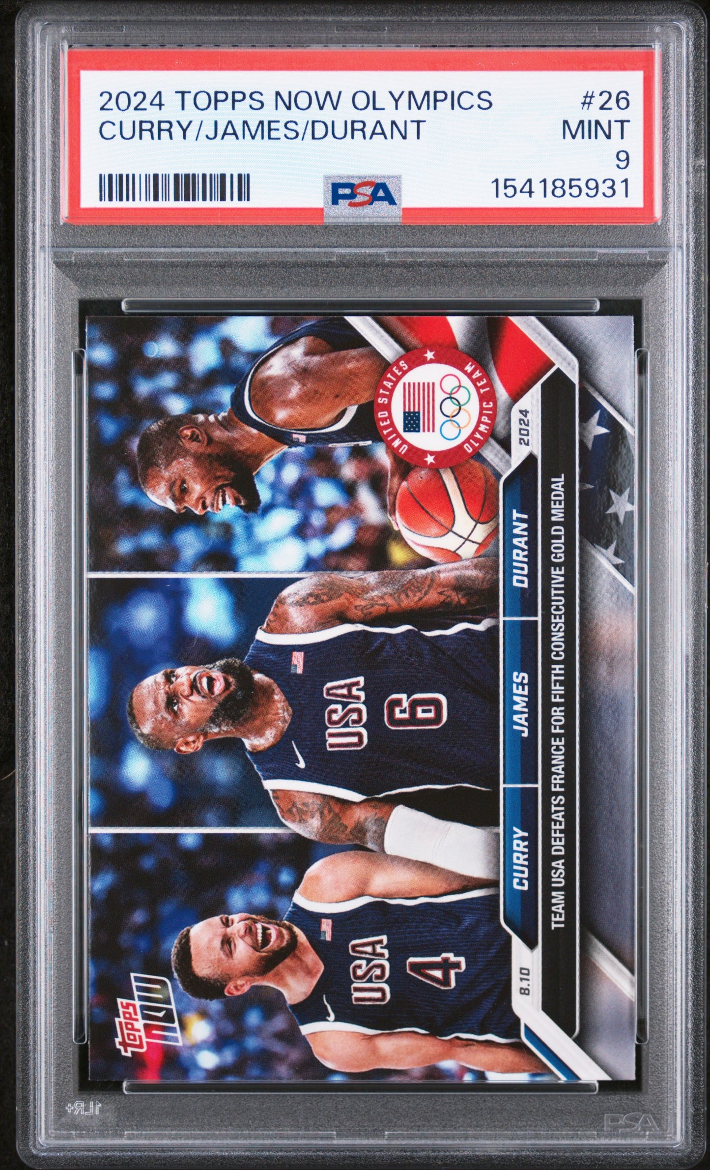 2024 TOPPS NOW OLYMPIC GAMES CURRY/JAMES/DURANT #26 PSA 9
