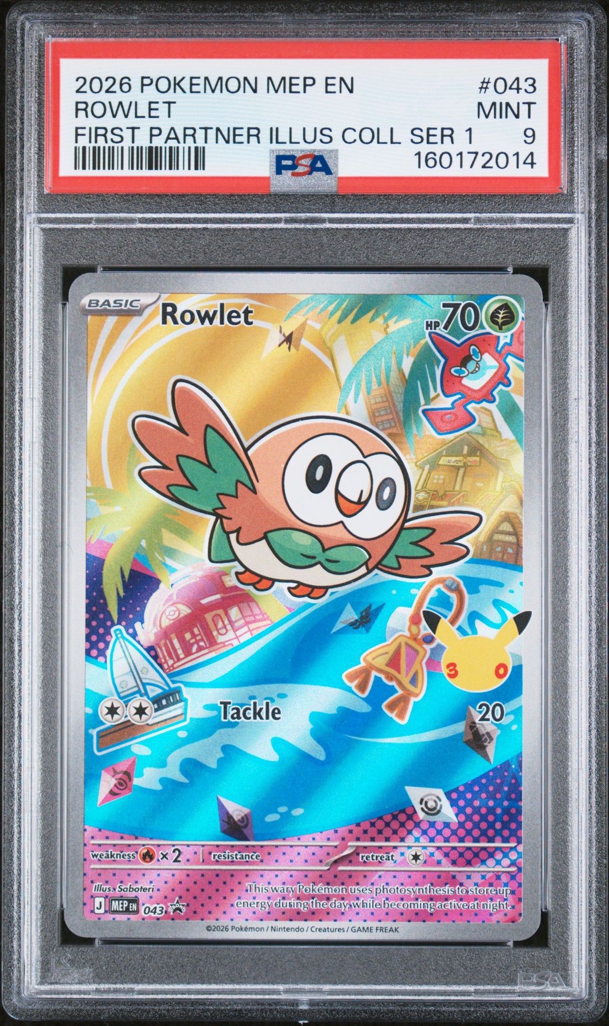 2026 POKEMON MEP EN-ME BLACK STAR PROMO ROWLET #043 FIRST PARTNER ILLUS COLL SER 1 PSA 9