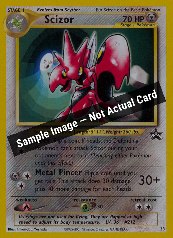 Pokemon,WoTC Promo,Scizor - 33/53,Normal,Heavily Played — Sample Image, Not Actual Card