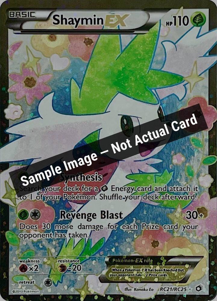 Pokemon,Legendary Treasures: Radiant Collection,Shaymin EX (Full Art) - RC21/RC25,Holofoil,Moderately Played — Sample Image, Not Actual Card