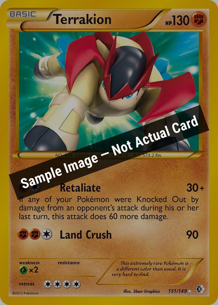Pokemon,Boundaries Crossed,Terrakion - 151/149,Holofoil,Lightly Played — Sample Image, Not Actual Card