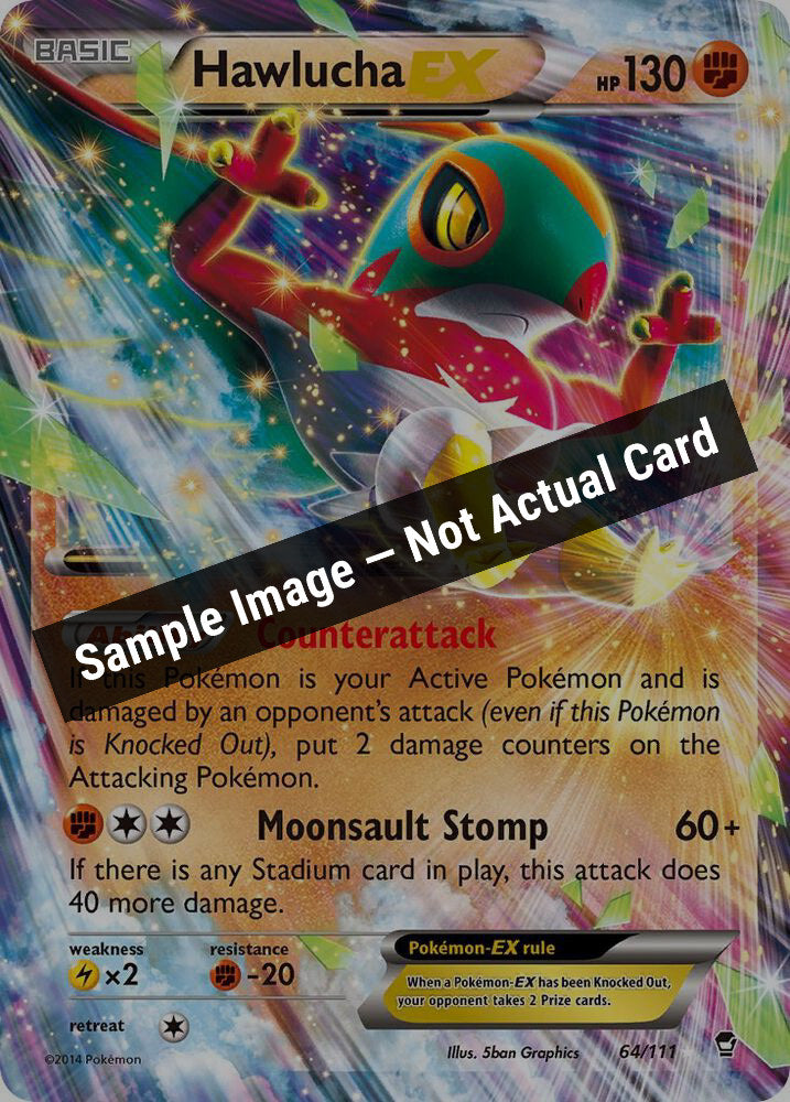 Pokemon,XY - Furious Fists,Hawlucha EX - 64/111,Holofoil,Lightly Played — Sample Image, Not Actual Card
