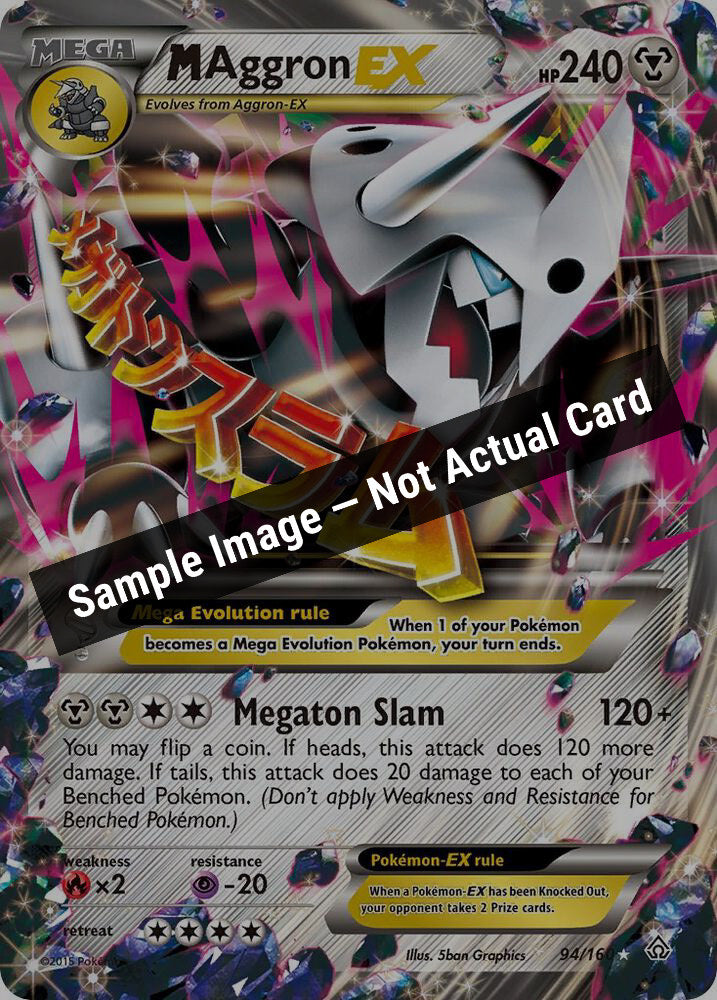 Pokemon,XY - Primal Clash,M Aggron EX - 94/160,Holofoil,Moderately Played — Sample Image, Not Actual Card