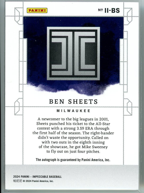 2024 Panini Impeccable #II-BS Ben Sheets Illustrious Ink /10