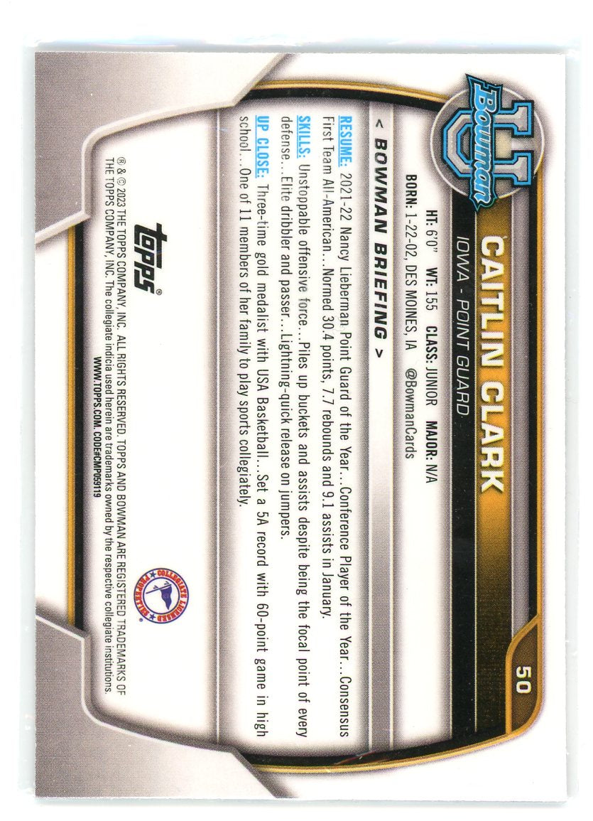 2022-23 Bowman University Chrome #50 Caitlin Clark