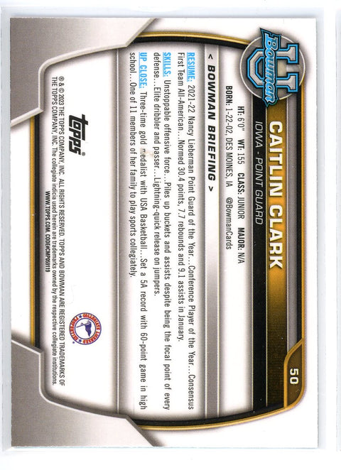 2022-23 Bowman University Chrome #50 Caitlin Clark