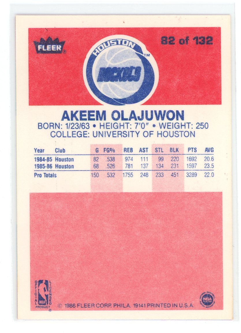 1986-87 Fleer #82 Akeem Olajuwon Premier