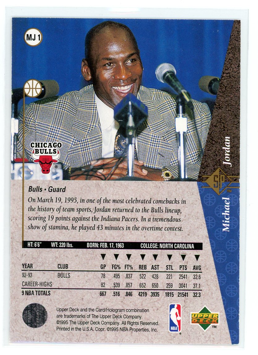 1994-95 Upper Deck SP #MJ1 Michael Jordan He's Back