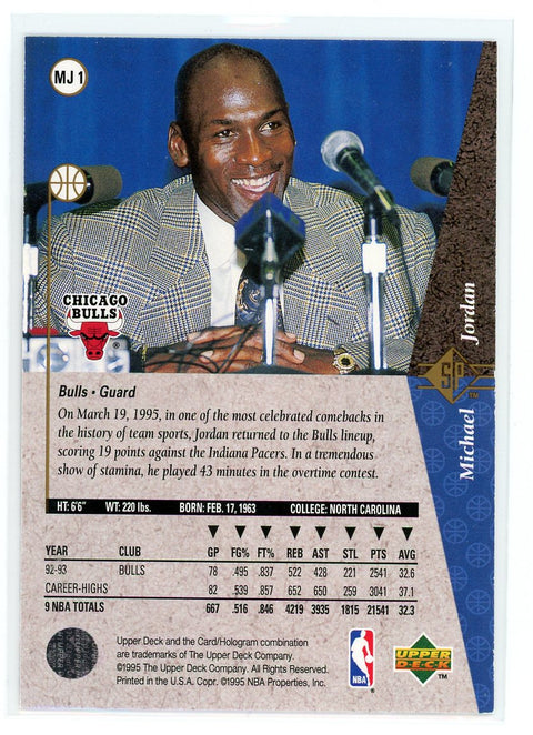 1994-95 Upper Deck SP #MJ1 Michael Jordan He's Back