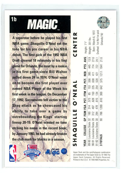 1992-93 Upper Deck #1b Shaquille O'Neal