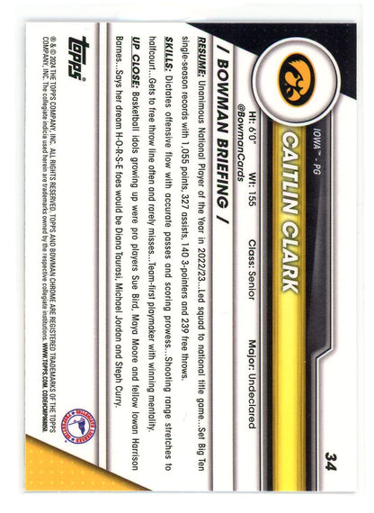 2024 Bowman University Chrome #34 Caitlin Clark Refractor