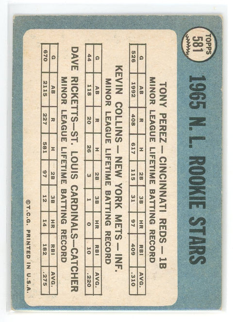 1965 Topps Rookie Stars #581 Tony Perez/Kevin Collins/Dave Ricketts