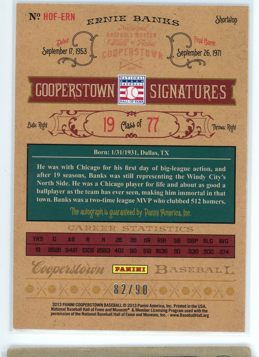 2013 Panini #HOF-ERN Ernie Banks Cooperstown Signatures /90