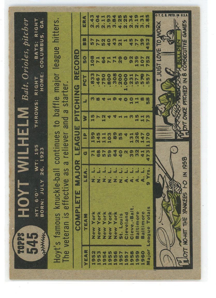 1961 Topps #545 Hoyt Wilhelm