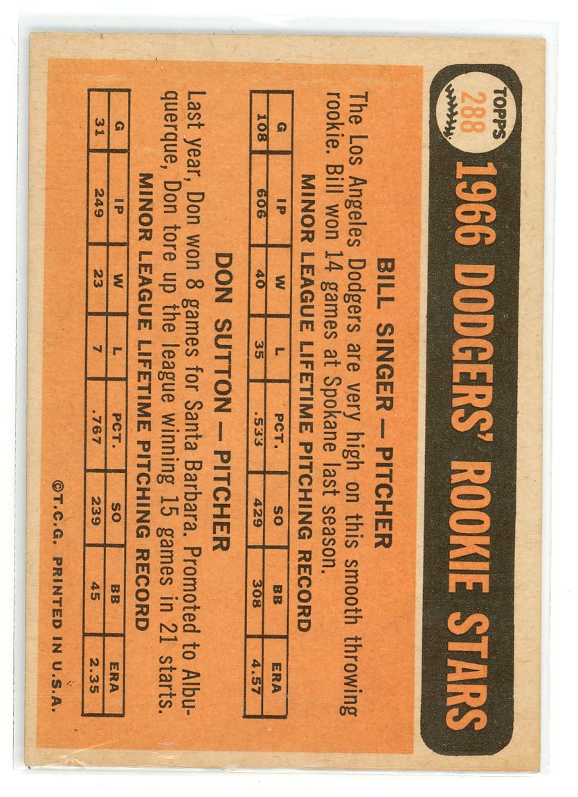 1966 Topps Rookie Stars #288 Bill Singer / Don Sutton