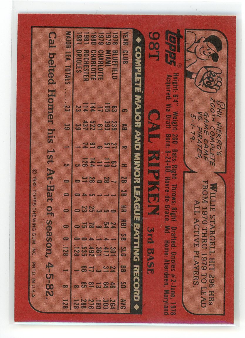 1982 Topps Traded #98T Cal Ripken
