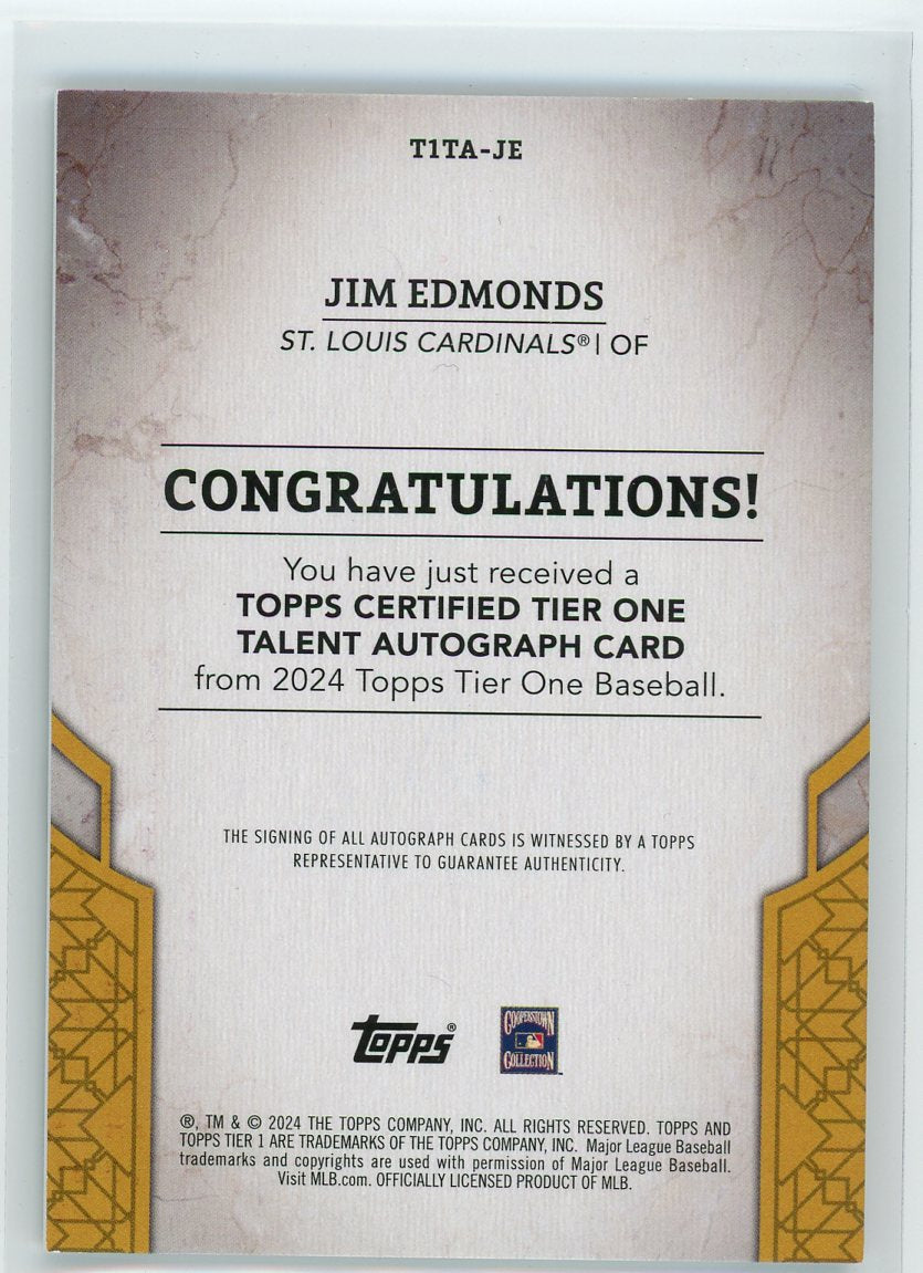 2024 Topps #TITA-JE Jim Edmonds Tier One Talent Auto /10