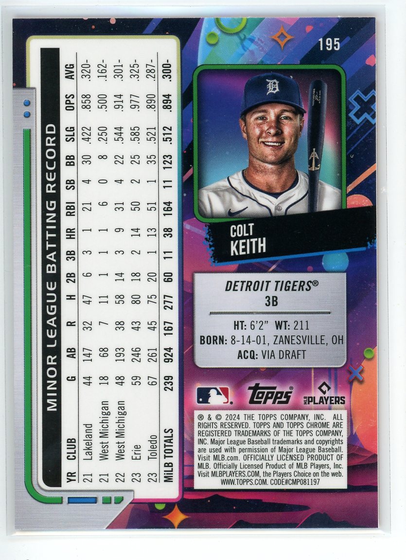 2024 Topps Chrome Cosmic #195 Colt Keith Orange Galactic Refractor /25