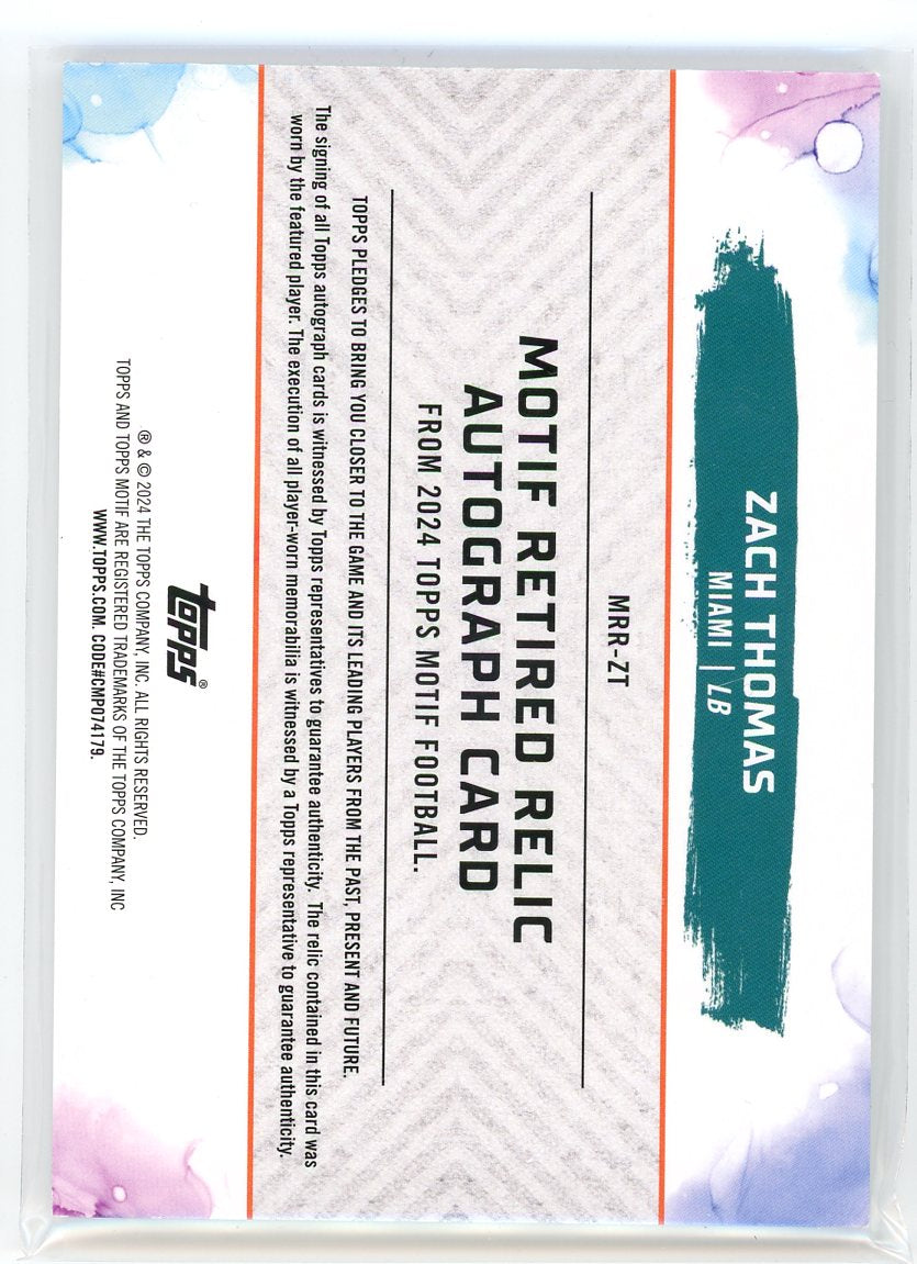 2024 Topps Motif #MRR-ZT Zach Thomas Retired Relic Autograph /35