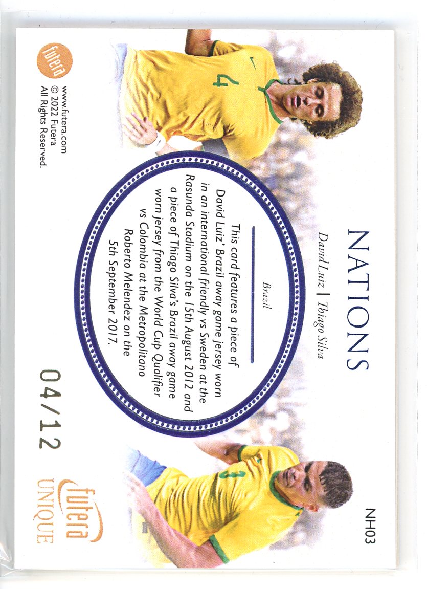 2022 Futera Unique #NH03 David Luiz/ Thiago Silva Nations /12