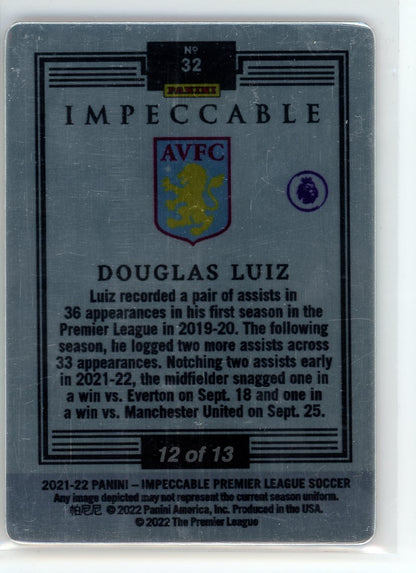 2021-22 Panini Impeccable #32 Douglas Luiz Stainless Stars /13