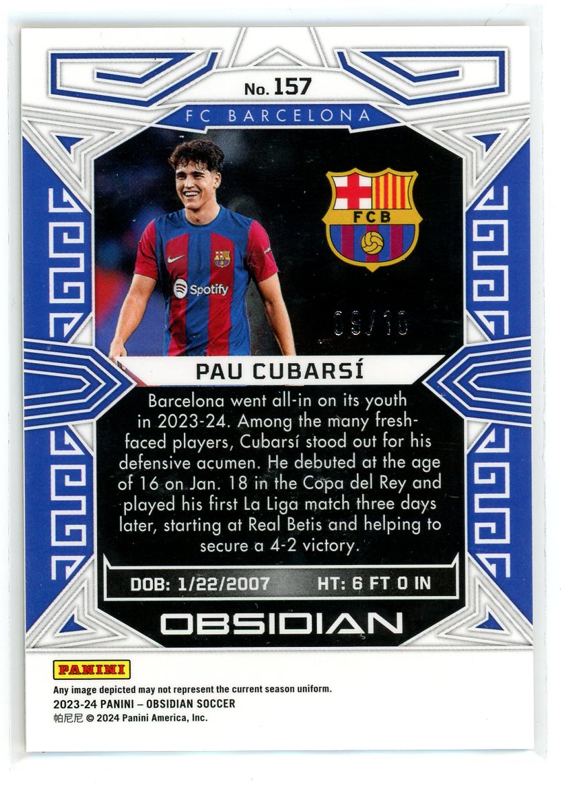 2023-24 Panini Obsidian #157 Pau Cubarsi Electric Etch Gold Flood /10