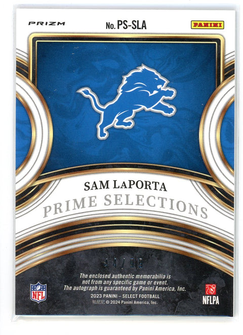2023 Panini Select #PS-SLA Sam LaPorta Prime Selections Prizm /99
