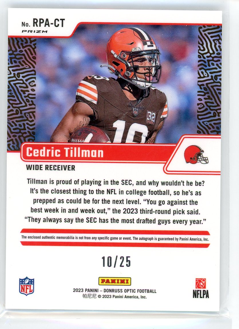 2023 Donruss Optic #RPA-CT Cedric Tillman Prizm Patch Auto /25