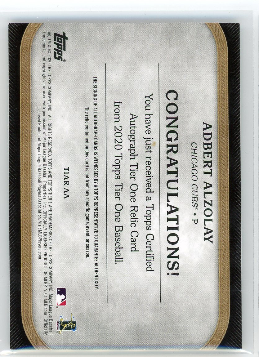 2020 Topps Tier One Relic #TIAR-AA Adbert Alzolay Patch Auto /99