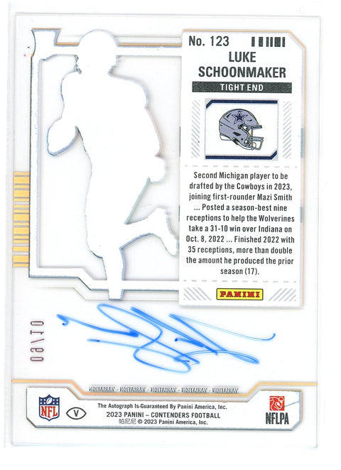 2023 Panini Contenders #123 Luke Schoonmaker Season Ticket Clear Variation /10
