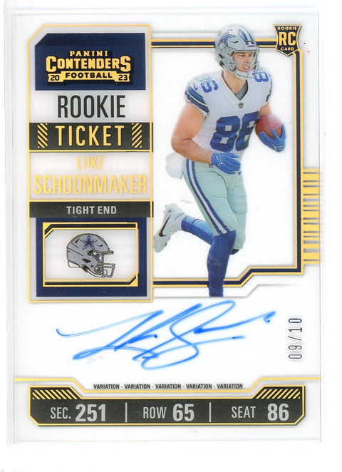 2023 Panini Contenders #123 Luke Schoonmaker Season Ticket Clear Variation /10
