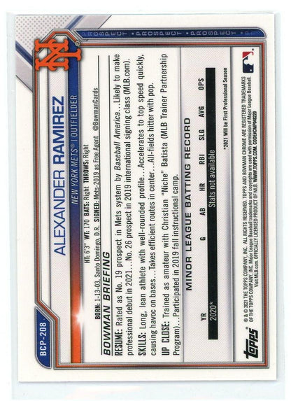 2021 Bowman Chrome #BCP-208 Alexander Ramirez Mojo Refractor