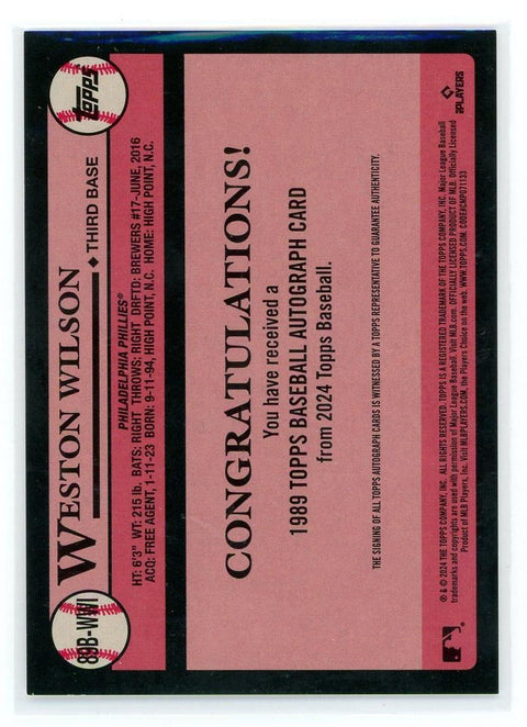 2024 Topps Update #89B-WWI Weston Wilson 1989 35th Anniversary Auto