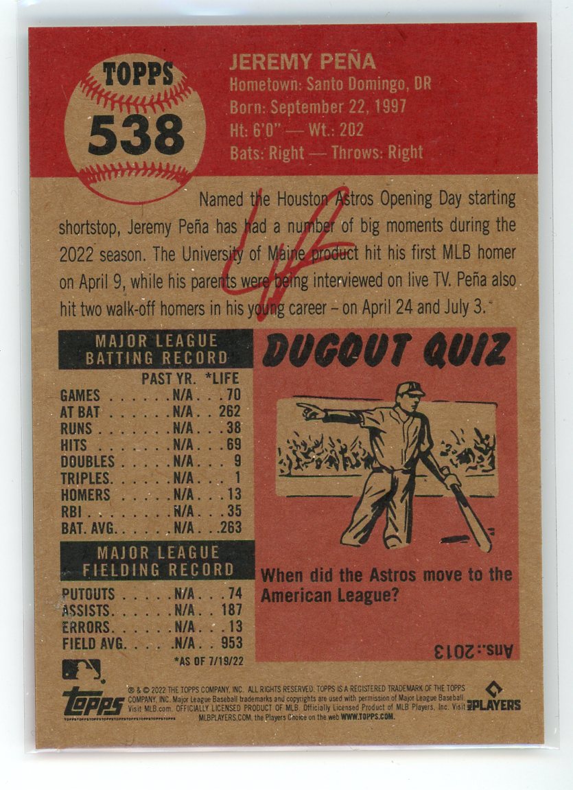2022 Topps Living #538 Jeremy Peña