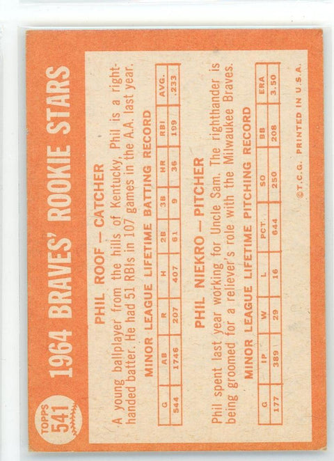 1964 Topps #541 Braves 1964 Rookie Stars (Phil Roof / Phil Niekro)
