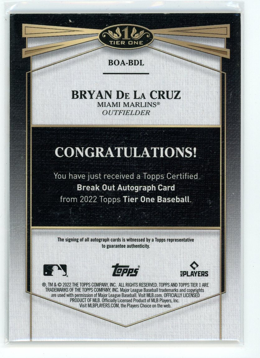2022 Topps Tier 1 #BOA-BDL Bryan De La Cruz Auto /10