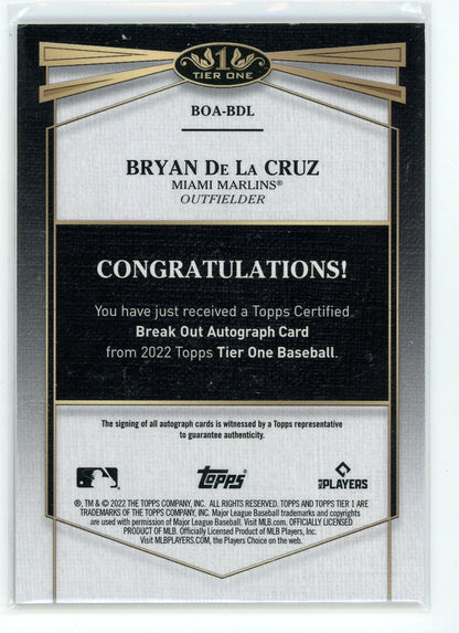 2022 Topps Tier 1 #BOA-BDL Bryan De La Cruz Auto /10
