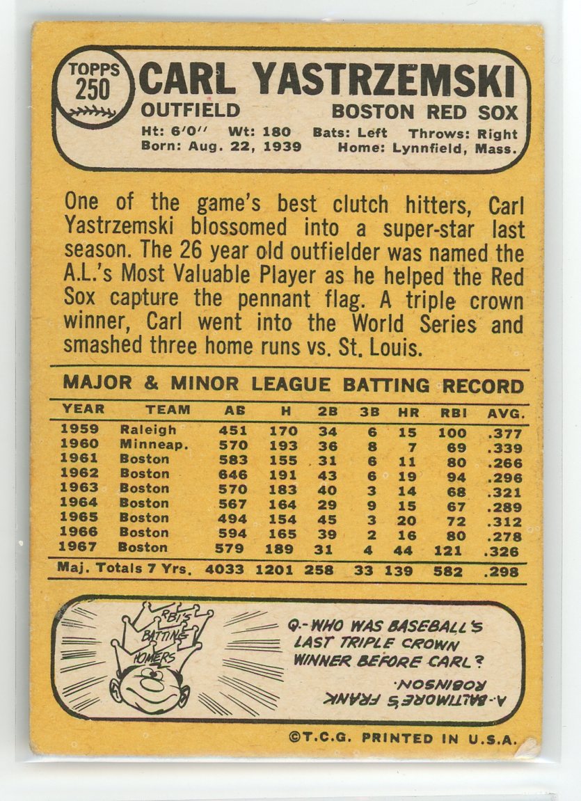 1968 Topps #250 Carl Yastrzemski