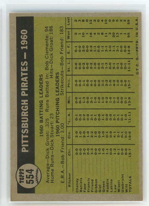 1961 Topps #554 Pittsburgh Pirates