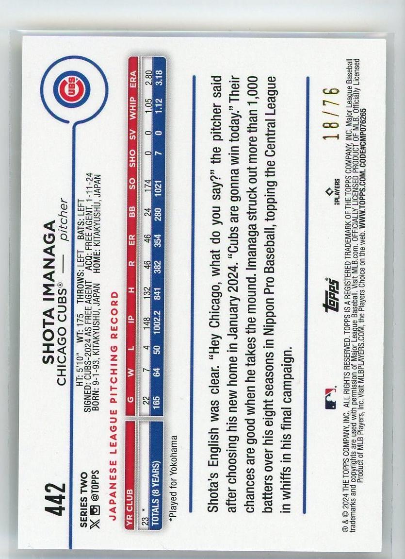 2024 Topps #442 Shota Imanaga Independence Day #/76