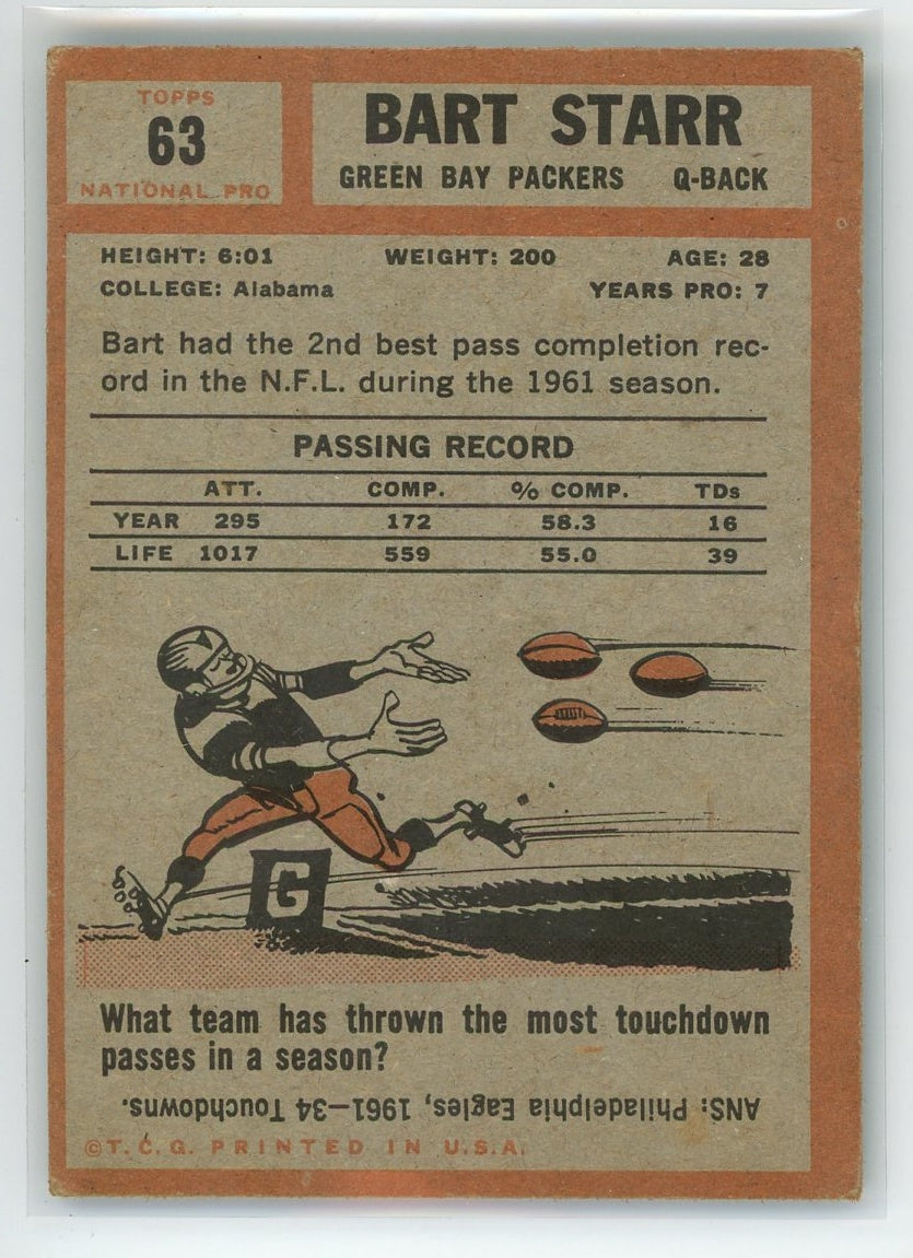 1962 Topps #63 Bart Starr