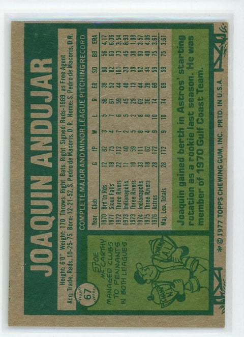 1977 Topps #67 Joaquin Andujar