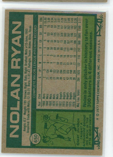 1977 Topps #650 Nolan Ryan
