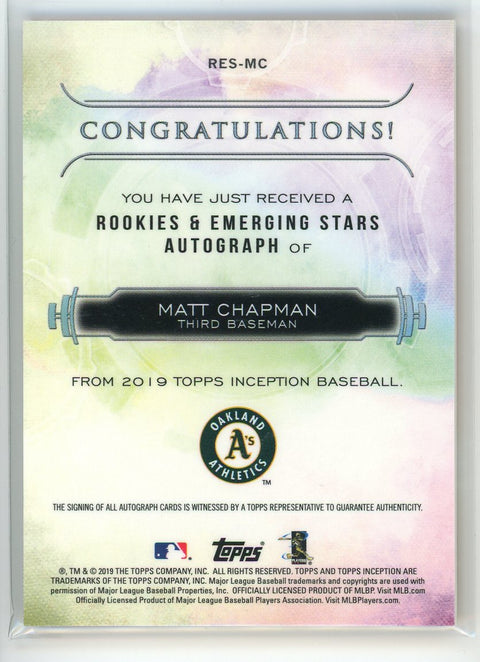 2019 Topps Inception #RES-MC Matt Chapman Rookies & Emerging Stars Auto /50