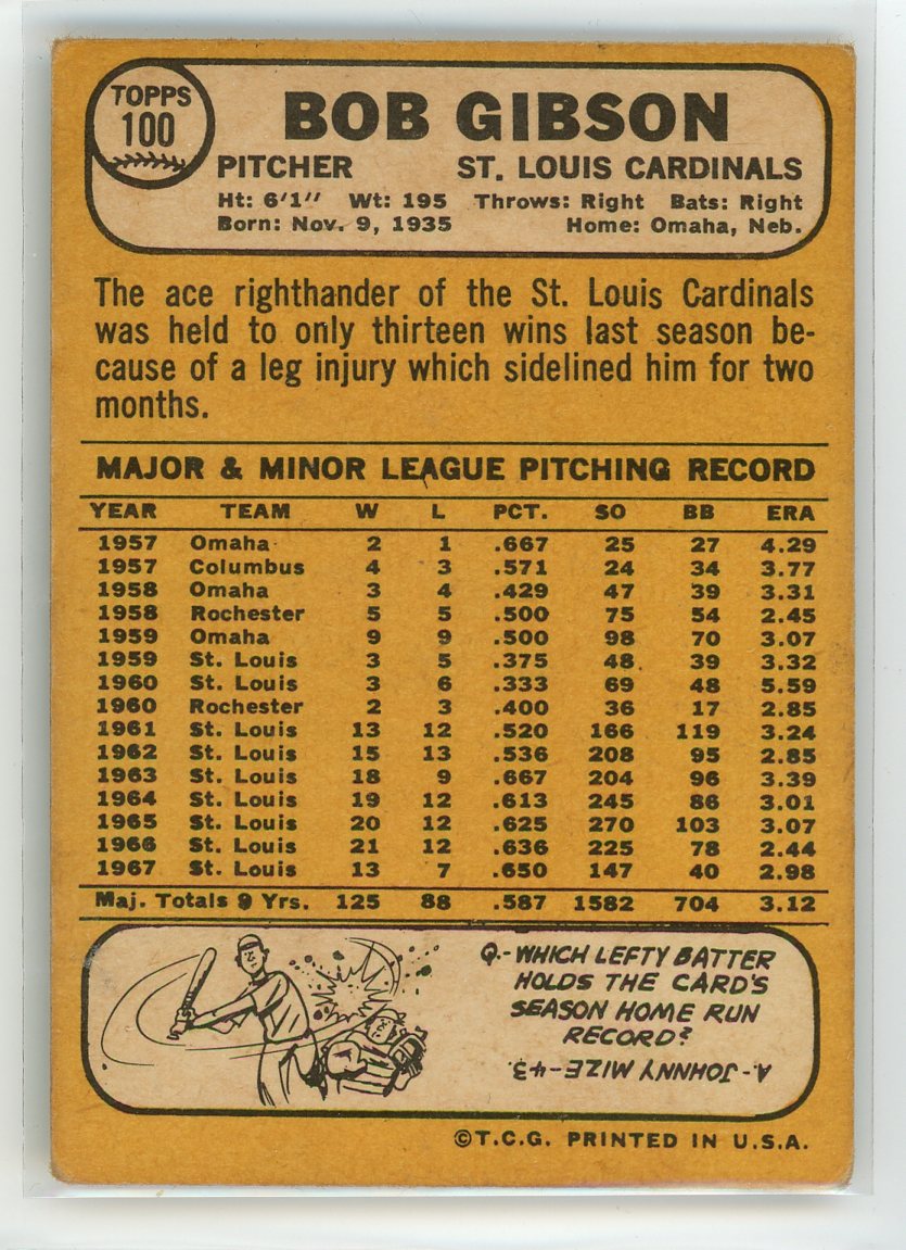 1968 Topps #100 Bob Gibson