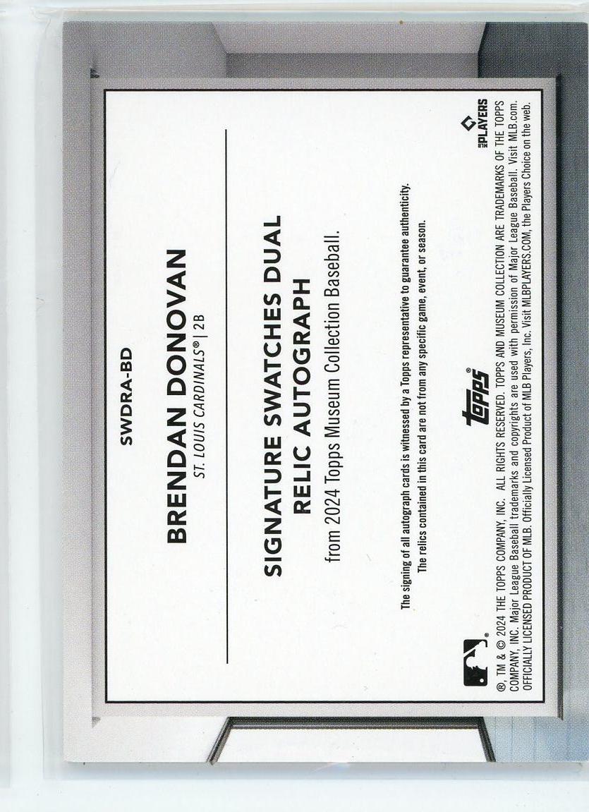2024 Topps Museum #SWDRA-BD Brendan Donovan Signature Swatches Dual Relic /299