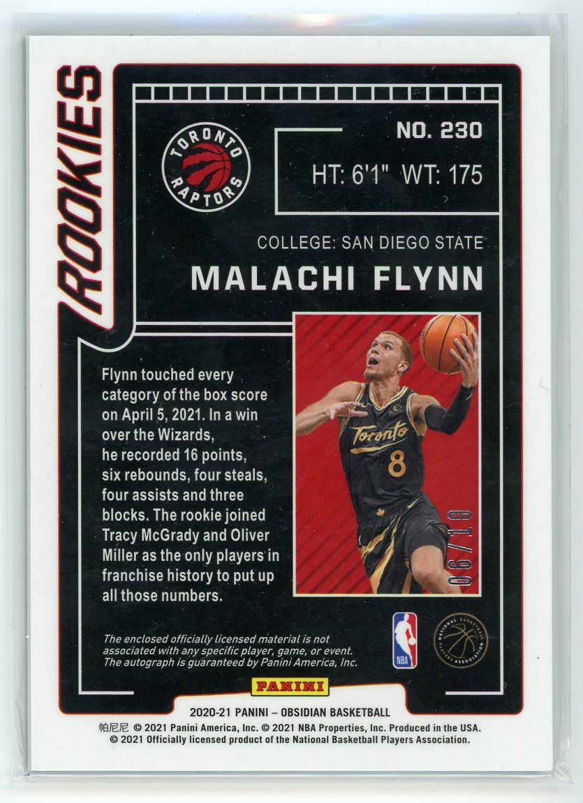 2020-21 Panini Obsidian #230 Malachi Flynn Patch Auto Yellow