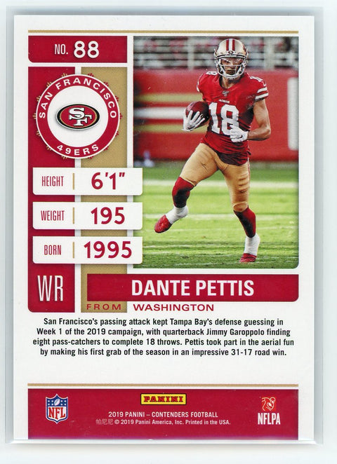 2019 Panini Contenders #88 Dante Pettis Season Ticket /323